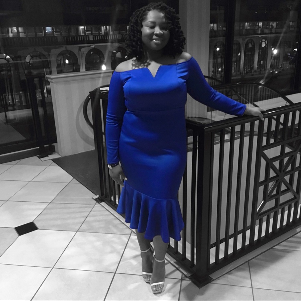 Giving them the Blues off Shoulder cocktail dress